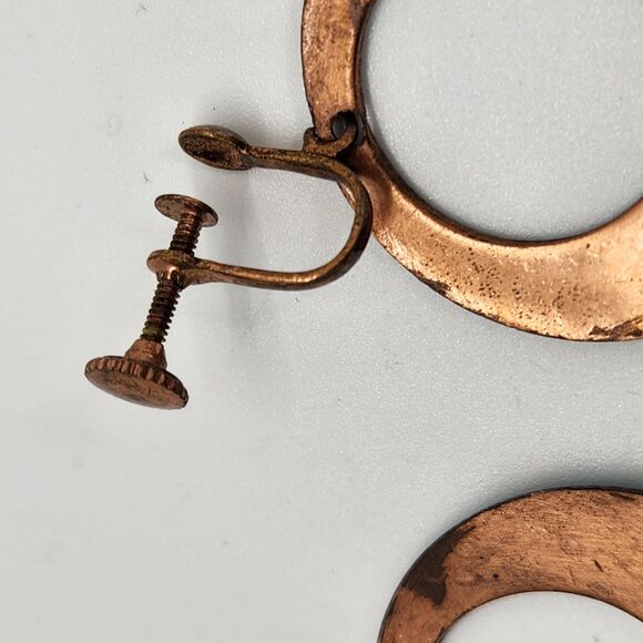 Retro OOAK Copper Enamel Clip On Earrings Moon Geometric Shape w Glass Frit MCM - Picture 8 of 10